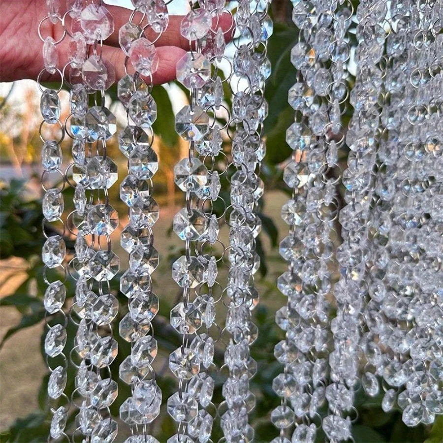 Wedding Supply Decor - 10ストリップ/20ストリップ/1m 14mm プラスチッククリスタル ウェディングパーティーデコレーション用品 アクリルスターアニスビーズカーテン 透明アクリル