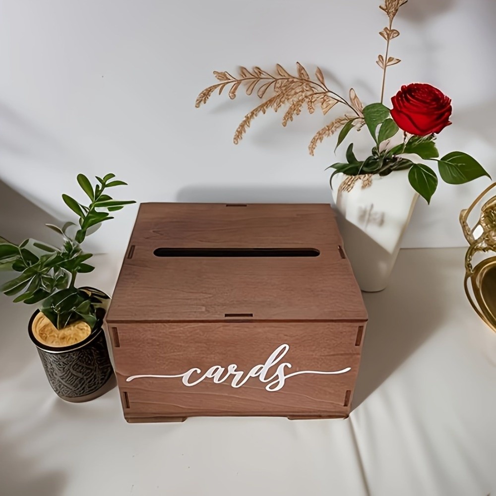 Wedding Card Box - 新しい木製ウェディングカードボックス装飾手作りギフトカード収納ボックス蓋付き封筒マネーボックス母の日
