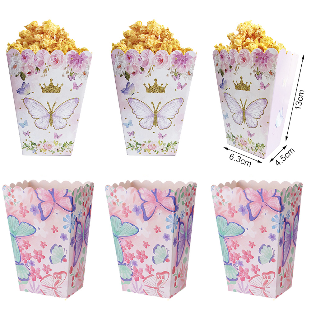 Wedding Supply.Box - 6/12/24/30 個蝶ポップコーンボックススナックボックスプリンセス蝶妖精パーティーの装飾子供の誕生日ベビーシャワーの結婚式用品