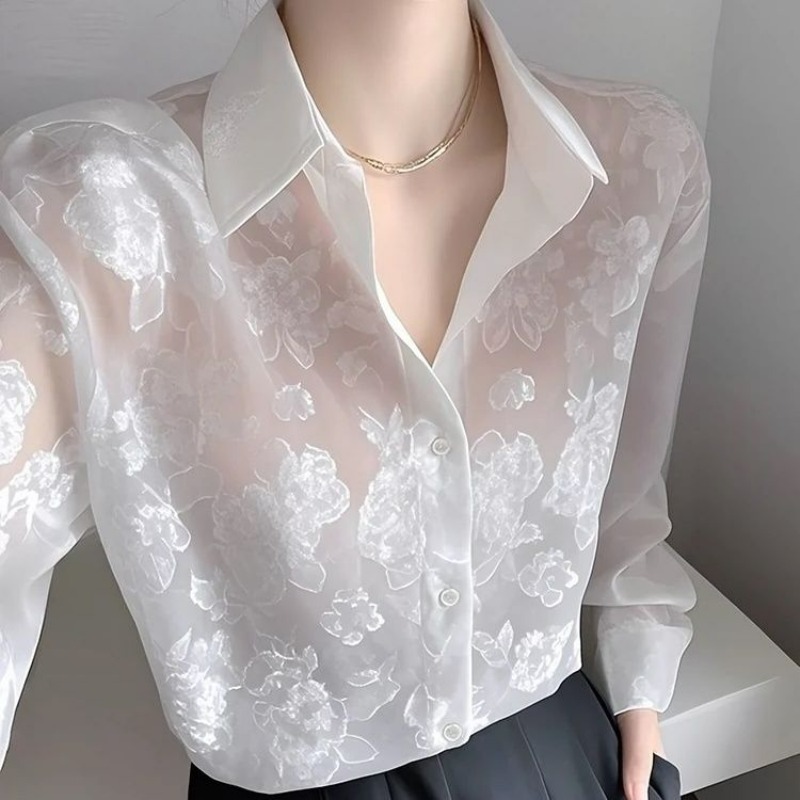 Good Floral & Wedding Decor Supply Photos - 日焼け防止シャツ女性の 2025 春の新ユニークな美しいオフィスレディ格好良いフレンチスタイル長袖トップ