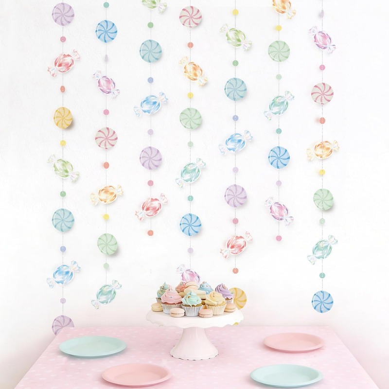 Wedding/Event Supply Store - キャンディランドパーティーデコレーション キャンディガーランド ロリポップハンギングキャンディペーパーバナー 誕生日 ベビーシャワー キャンディーストア
