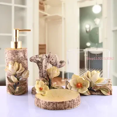Wedding Bathroom Supply Kit - バスルームアクセサリー 5 点セット ガラス口カップ樹脂歯ブラシホルダーカップル洗浄キットバスルーム用品