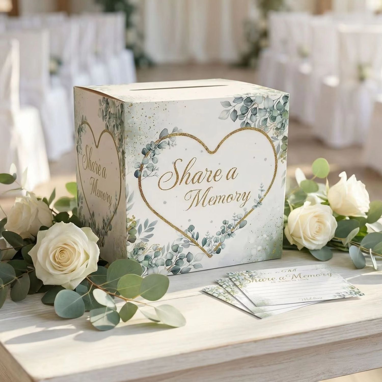 Wedding Supply.Box - 白い花柄のウェディングカードボックス、ブライダルベビーシャワーパーティー用品、エレガントなDIYクラフト、祝福の受付用投票用紙箱、装飾用