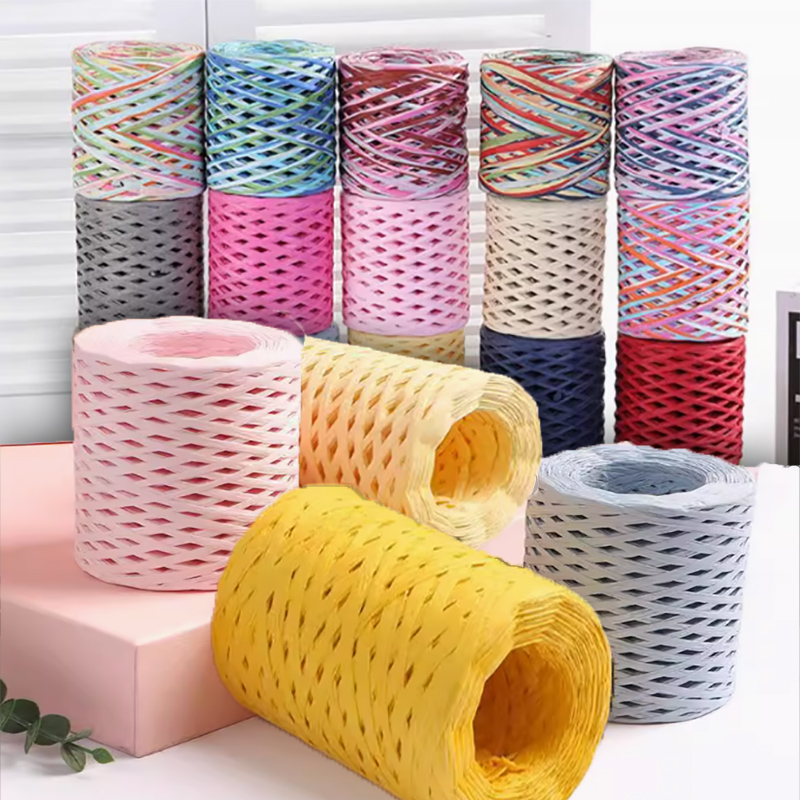 Papercraft Supply Ribbon - 200 メートル/ロールラフィアペーパークラフトリボン糸手作りカラーニットロープ麻ひも DIY ギフト包装パーティー家の装飾用品