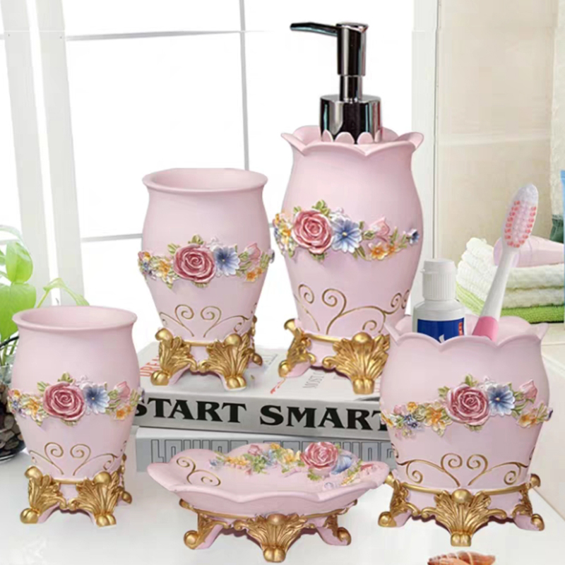 Wedding Bathroom Supply Kit - 5 個のファッション浴室用品樹脂のバスルームセット 5 枚浴室キット浴槽結婚式のギフト家庭用品キット洗浄