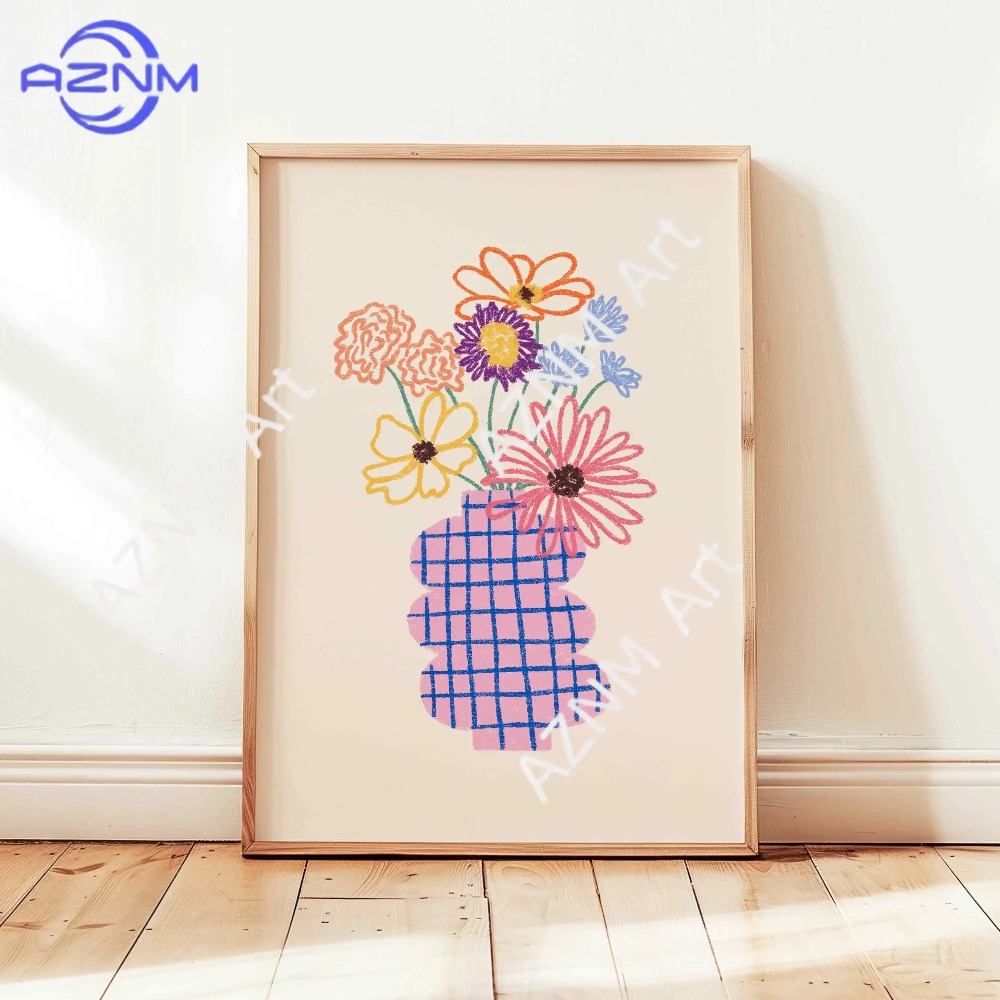1/3 個抽象花瓶パステル花束ポスターレトロフラワーマーケッ - Flower Girl Basket のレビューと価格