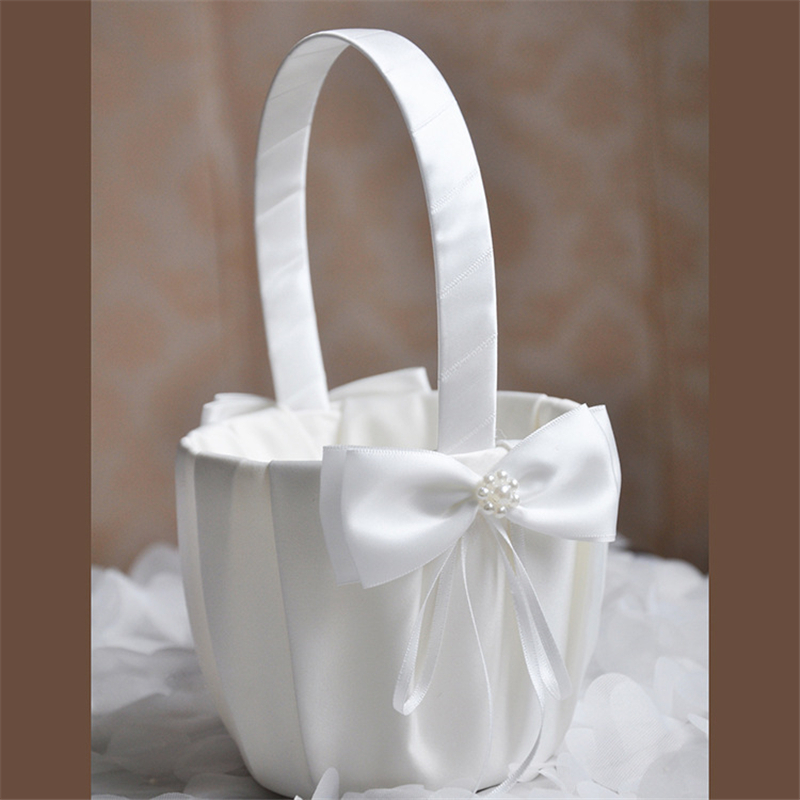 ホワイトフラワーガールズバスケットパールシンプルなウェディン - Wedding Hampers のレビューと価格