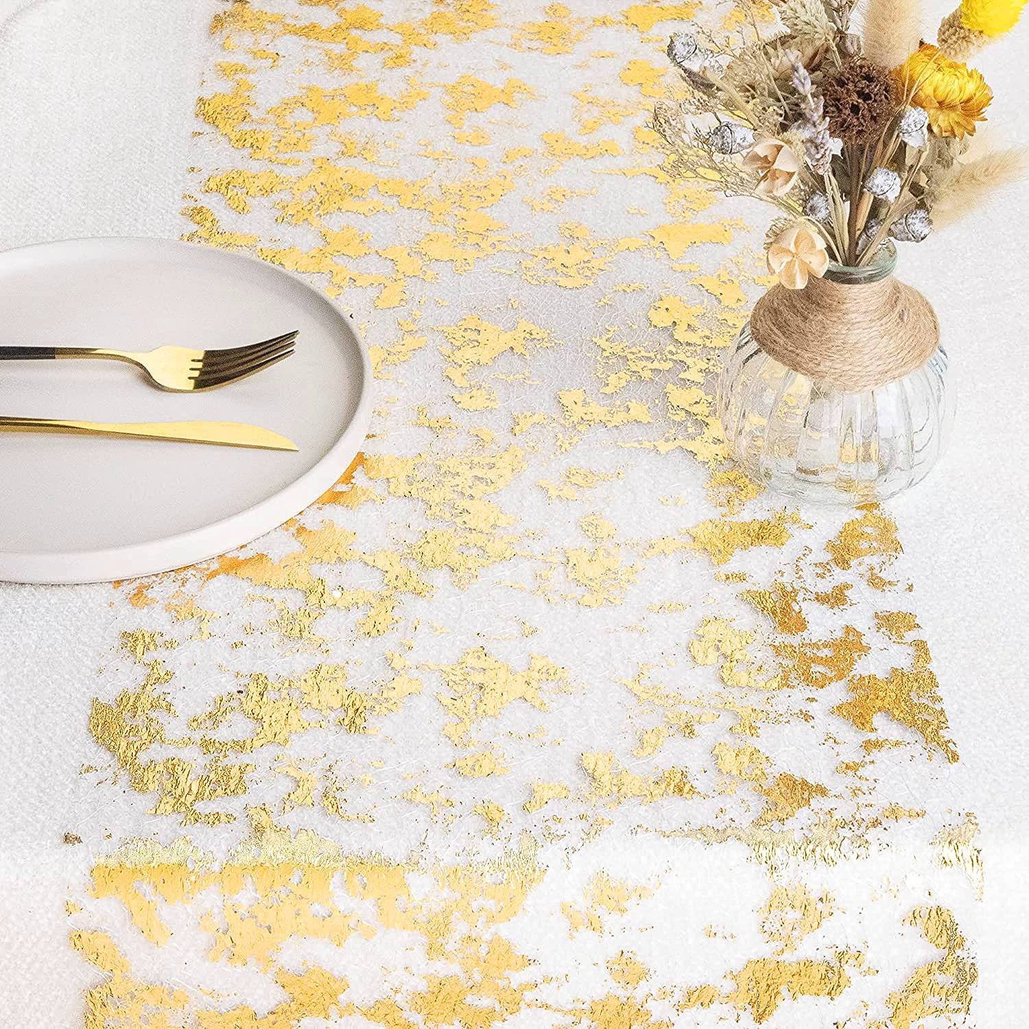 キラキラメタリックゴールド薄いテーブルランナーゴールド/シル - Table Runner Sequin のレビューと価格
