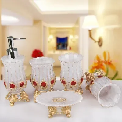 バスルームアクセサリー 5 点セット ガラス口カップ樹脂歯ブ - Wedding Bathroom Supply Kit のレビューと価格