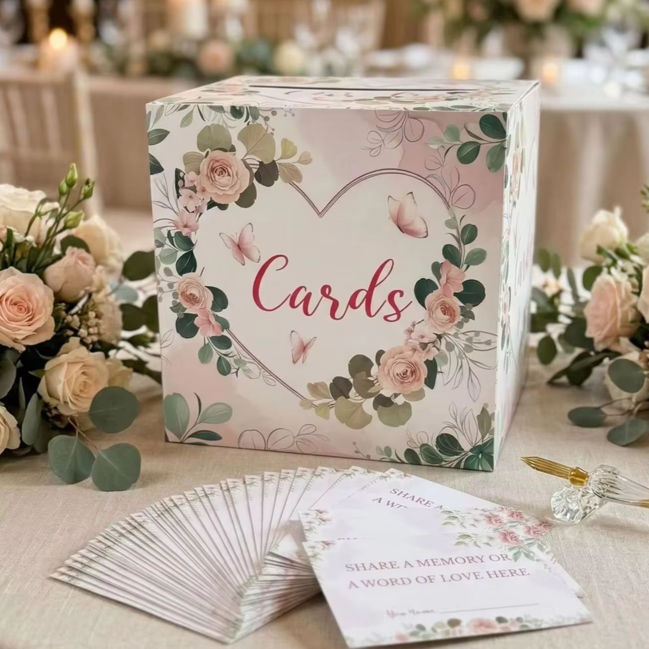 白い花柄のウェディングカードボックス、ブライダルベビーシャワ - Wedding Supply.Box のレビューと価格