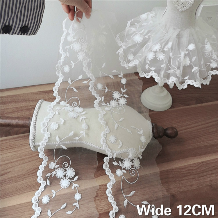 白いチュールメッシュ,幅12cm,3dフラワーレース刺繍生地 - Wedding Water Supply のレビューと価格