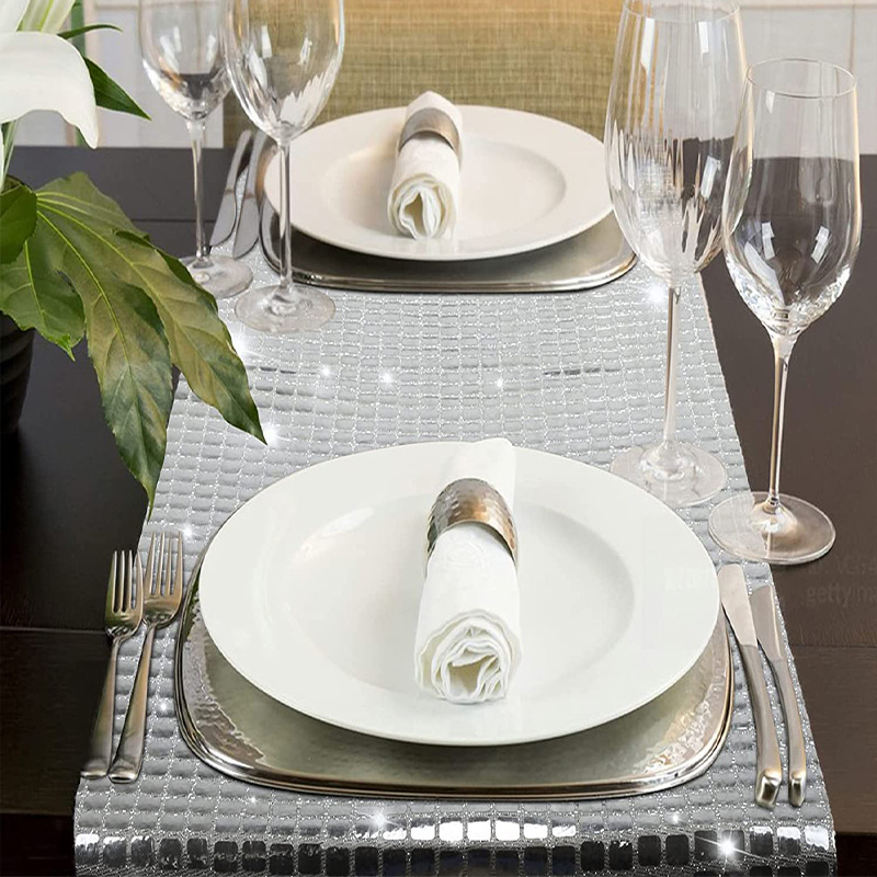 光沢のあるミラーゴールド/シルバー箔メタリックテーブルクロス - Table Runner Sequin のレビューと価格
