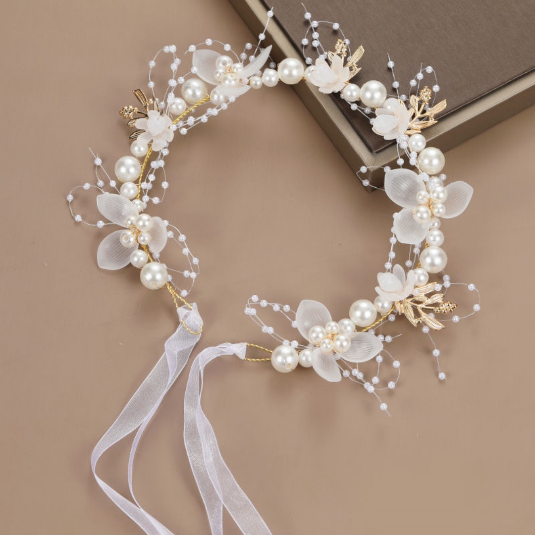 妖精風イミテーションパールスイートフラワーリースヘッドバンド - Wedding Arch Flower のレビューと価格