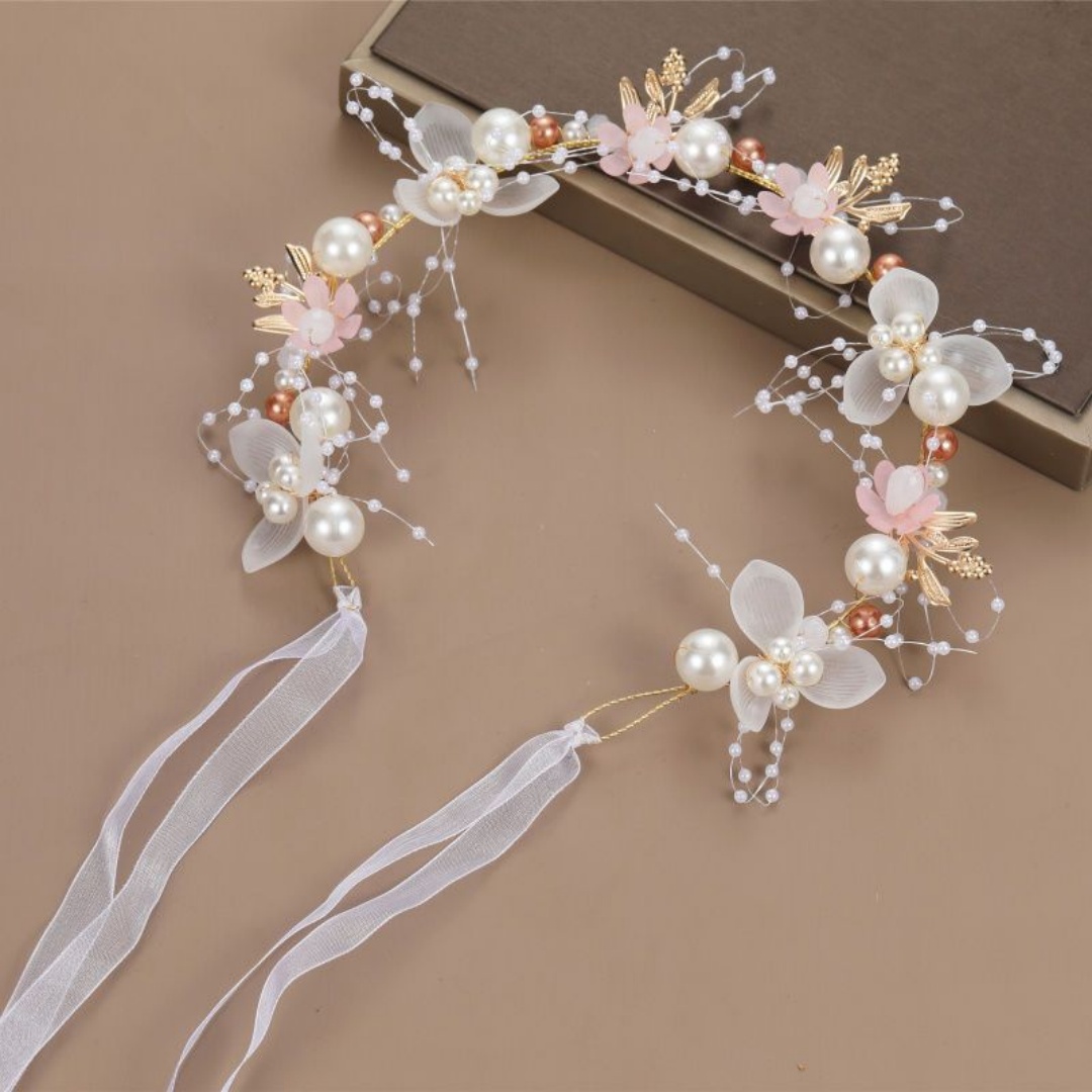 妖精風イミテーションパールスイートフラワーリースヘッドバンド - Wedding Arch Flower のレビューと価格