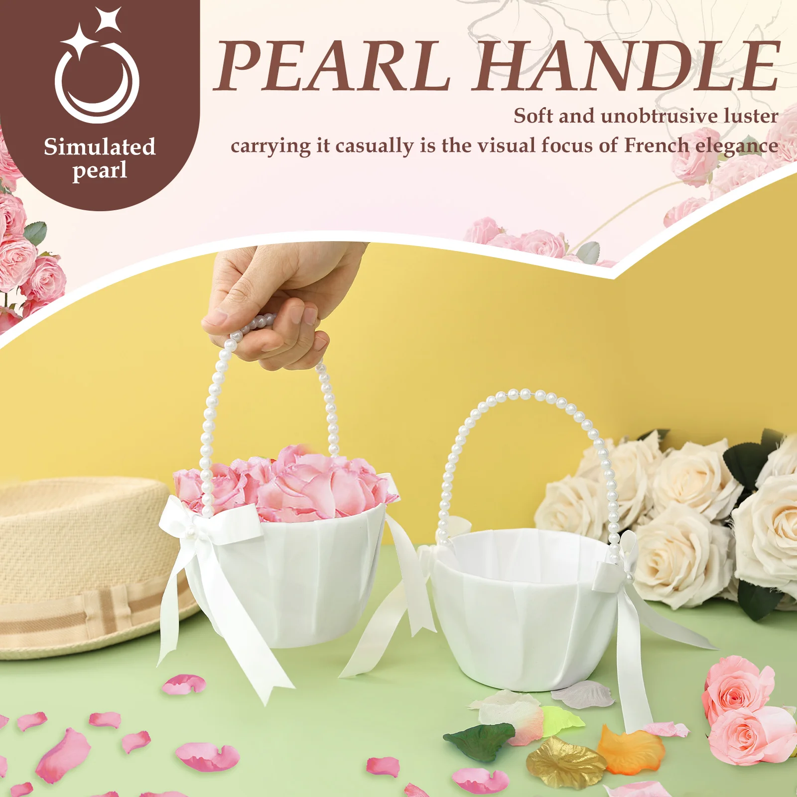 2個セット ウェディングフラワーガールバスケット 蝶結びサテ - Wedding Hampers のレビューと価格