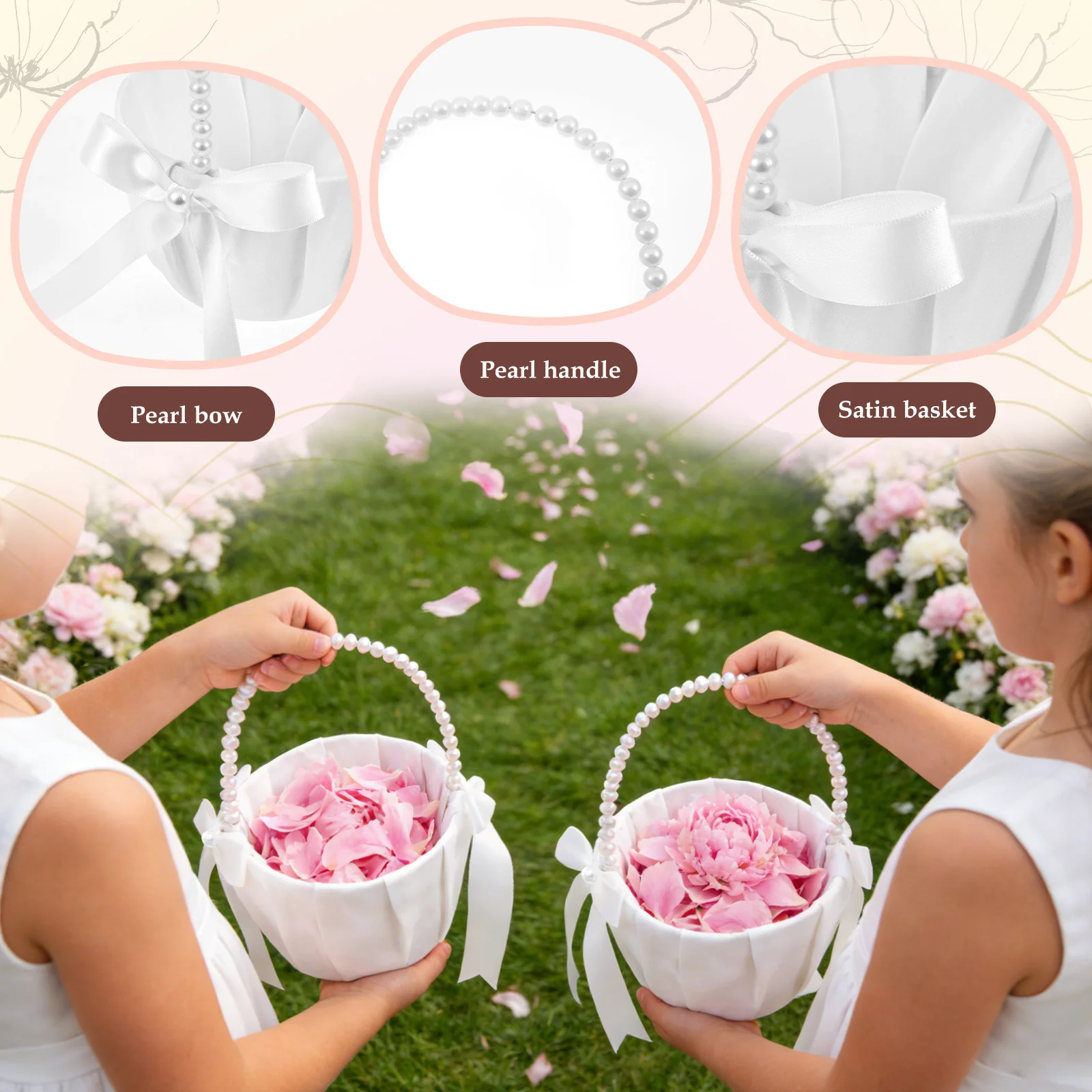 2個セット ウェディングフラワーガールバスケット 蝶結びサテ - Wedding Hampers のレビューと価格