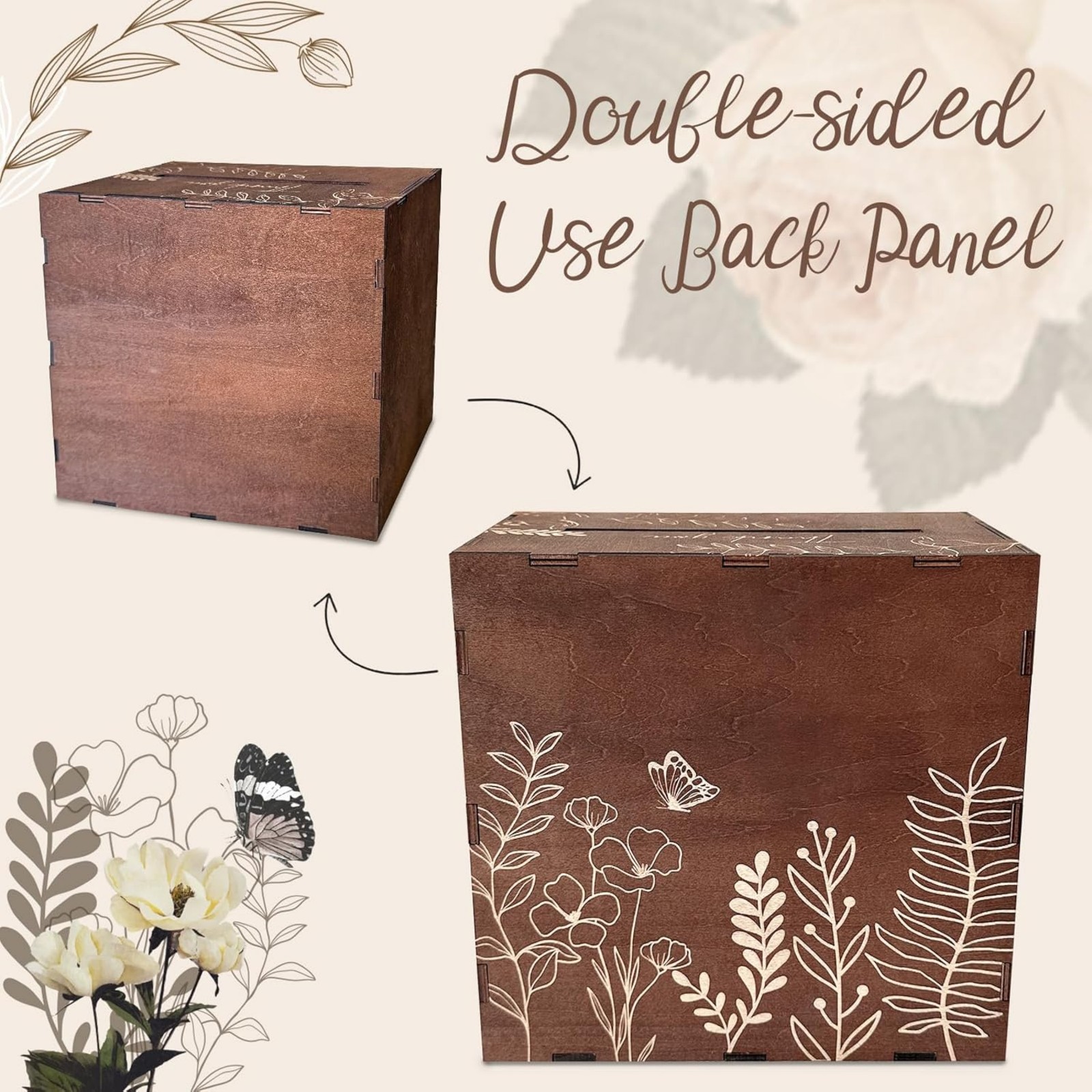 結婚式のレセプション用ブラウンカードボックス、ハート型窓付き - Wedding Card Box のレビューと価格