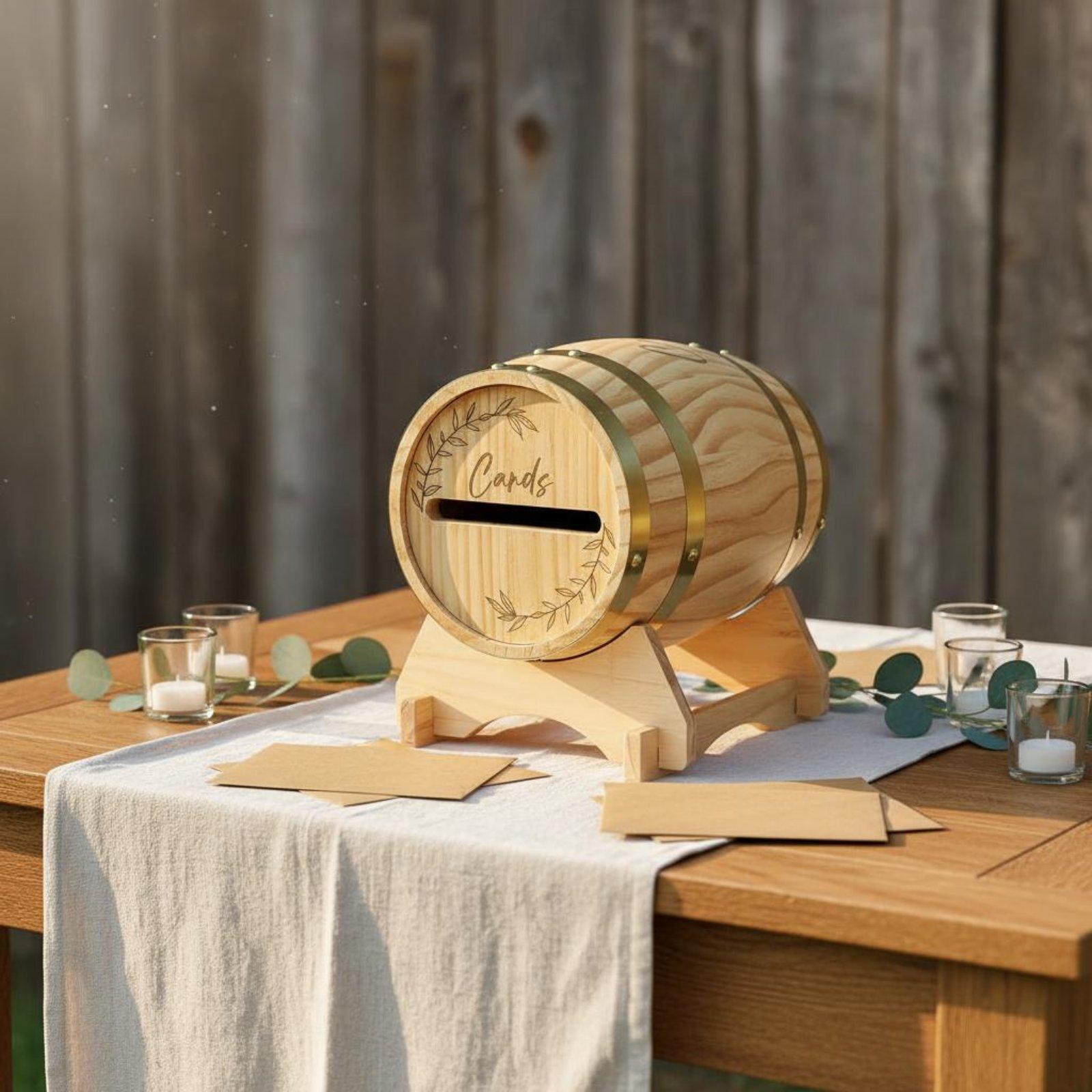 素朴な無垢材のカードボックス、樽型の封筒ホルダー、結婚式、パ - Wedding Card Box のレビューと価格